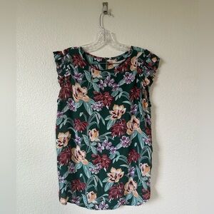 LOFT Floral Ruffle Sleeve Blouse | Size Medium | EUC